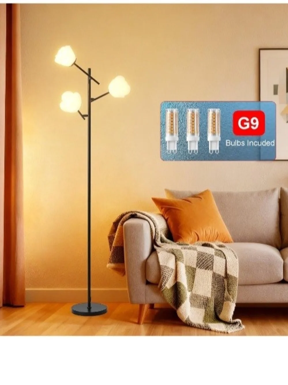 Black Mid-Century Modern Floor Lamp with 3 Adjustable Shades